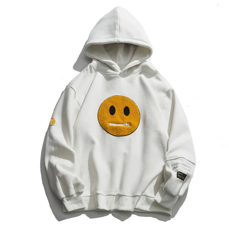 Patchwork Pocket Smile Face Hoodies