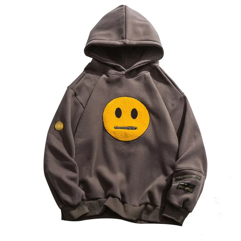 Patchwork Pocket Smile Face Hoodies